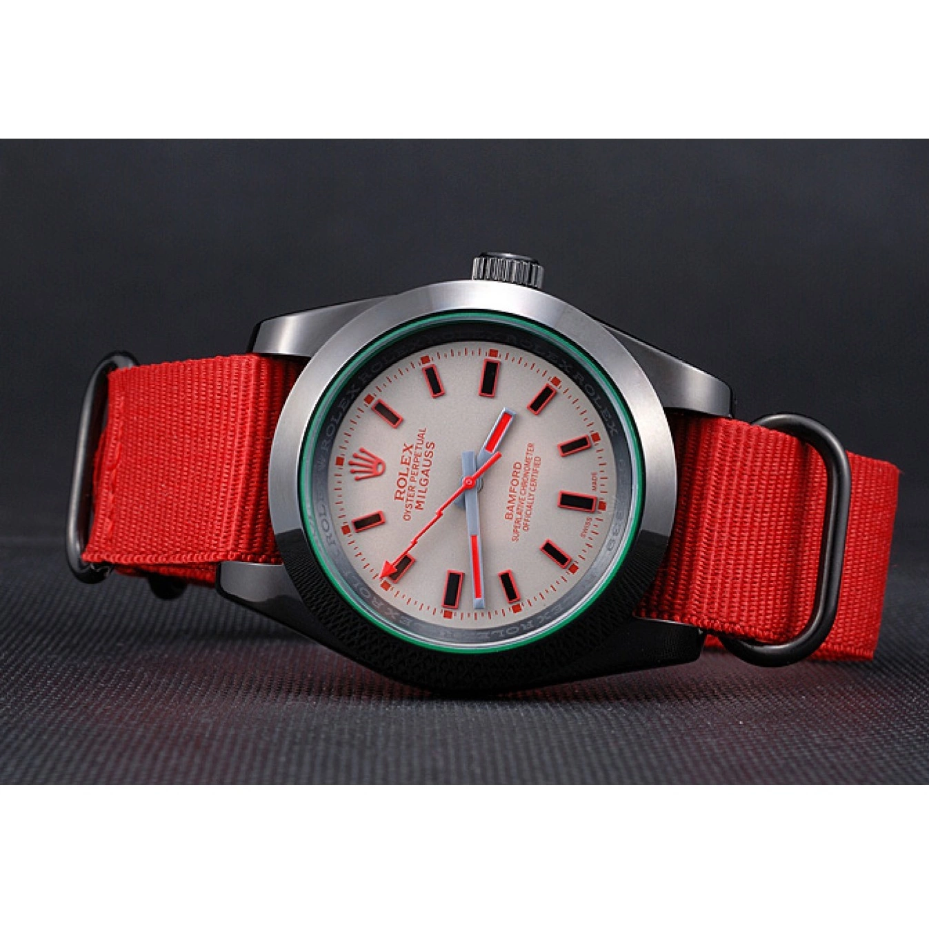 Aaa replica watch Nylon 622002 Red Milgauss Strap Rolex Bamford 0715